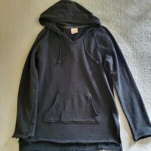 Essentials dk green v-neck pullover hoodie kangaroo pocket distress hem Women XL